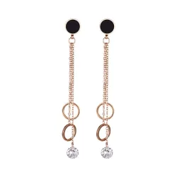 Rose gold tassel earrings - with crystal decoration