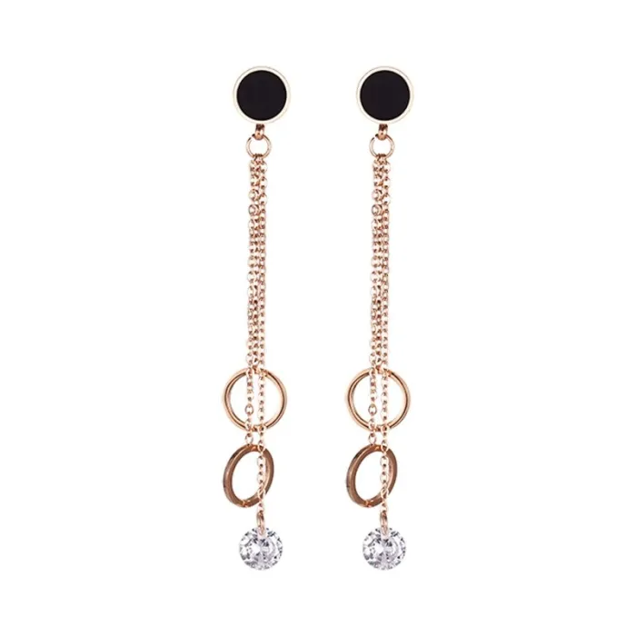 Rose gold tassel earrings - with crystal decoration
