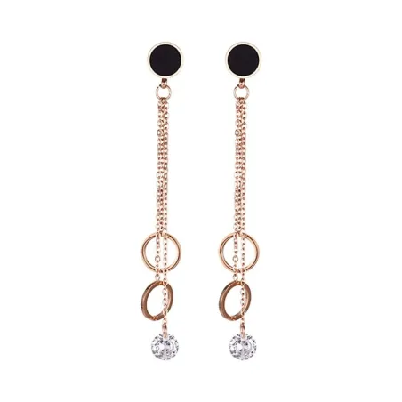 Rose gold tassel earrings - with crystal decoration