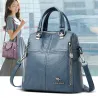 Leather shoulder bag - with multi zippers / hand strap