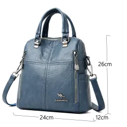 Leather shoulder bag - with multi zippers / hand strap
