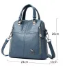 Leather shoulder bag - with multi zippers / hand strap