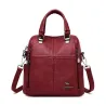 Leather shoulder bag - with multi zippers / hand strap