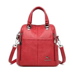 Leather shoulder bag - with multi zippers / hand strap