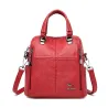 Leather shoulder bag - with multi zippers / hand strap