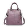 Leather shoulder bag - with multi zippers / hand strap
