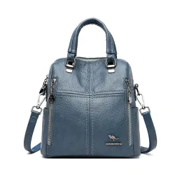 Leather shoulder bag - with multi zippers / hand strap