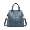 Leather shoulder bag - with multi zippers / hand strap