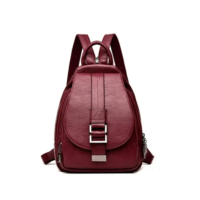 Fashionable leather backpack - with a metal front buckleBackpacks