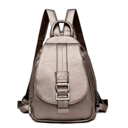 Fashionable leather backpack - with a metal front buckleBackpacks