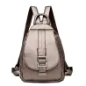 Fashionable leather backpack - with a metal front buckleBackpacks