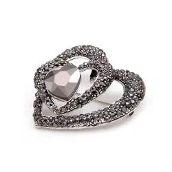 3 heart black heart brooch - with heart charm