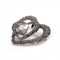 Black heart shaped brooch - with crystalBrooches