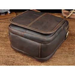 Leather shoulder bag / satchel - with strap / front pocket