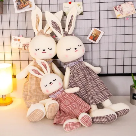 Rabbit in checkered dress - stuffed toy / dollCuddly toys
