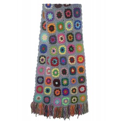 Foulard au crochet fait main - avec des fleurs - avec des pompons