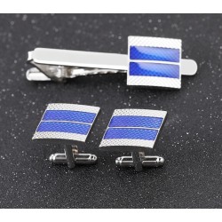 Blue square cufflinks / tie clip - zinc alloyCufflinks