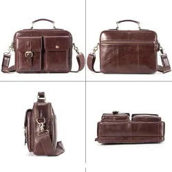 Vintage shoulder bag - with strap / zippers - genuine cowhide leatherBags