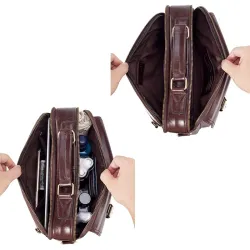 Sac à bandoulière vintage - avec sangle / fermetures à glissière - cuir de vachette véritable