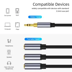 Audio splitter - AUX cable - 3 female to 1 male - 3.5mm jack - iPhone / Samsung / MP3 playerSplitters