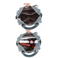 Leather shoulder bag - with multi zippers / hand strap