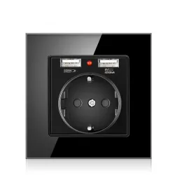 EU plug - power socket with dual USB charging ports - glass panelLighting fittings
