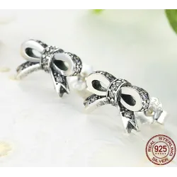 WOSTU - sterling silver sparkling bow stud earrings - gift -