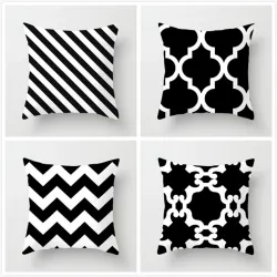 Grid printed cushion cover - Black and White - geometric style - ideal for bed - sofa - car