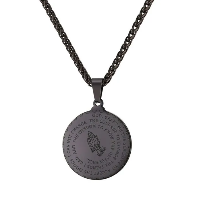 Medallion and chain - praying hands - gold in color - unisex - gift