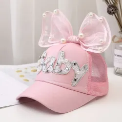 Baseball cap - with bow / glitter / pearls - for girls / boys - adjustableHats & Caps