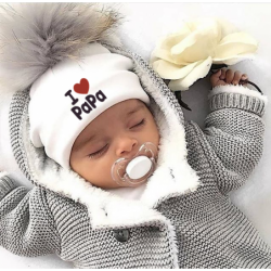 I Love Mama & Papa - bonnet en coton chaud avec pompon - pour nouveau-nés / enfants
