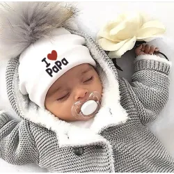 I Love Mama & Papa - warm cotton hat with pom pom - for newborns / kidsHats & caps