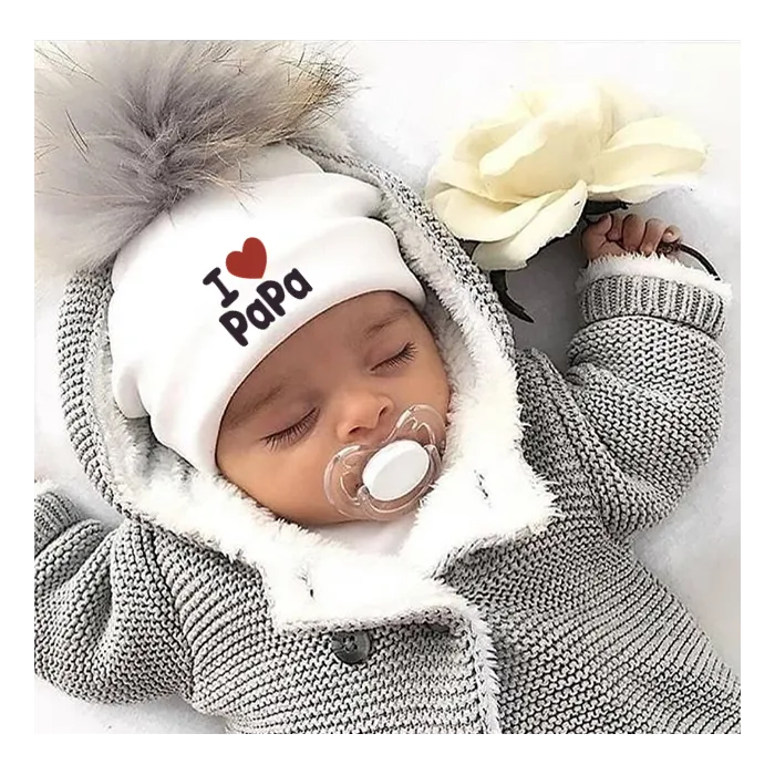 I Love Mama & Papa - bonnet en coton chaud avec pompon - pour nouveau-nés / enfants
