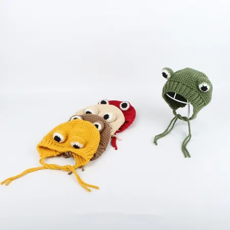 Bonnet en tricot - avec yeux de grenouille - pour filles / garçons