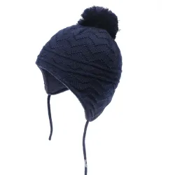 Bonnet tricoté - avec protection des oreilles / pompon - pour filles / garçons
