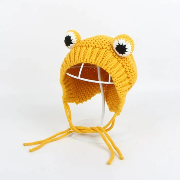 Bonnet en tricot - avec yeux de grenouille - pour filles / garçons
