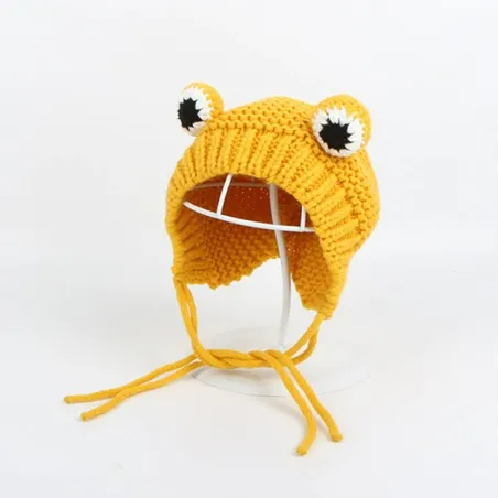 Bonnet en tricot - avec yeux de grenouille - pour filles / garçons