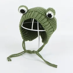 Bonnet en tricot - avec yeux de grenouille - pour filles / garçons