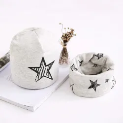 Bonnet et écharpe en coton - ensemble pour filles / garçons - étoiles / flocons de neige / cygnes
