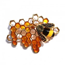 Bee and honeycomb - gold - crystal - brooch