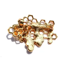 Abeille et nid d'abeille - or - cristal - broche