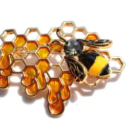 Abeille et nid d'abeille - or - cristal - broche