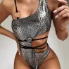Sexy bikini / one piece swimming suit - with decorative rings - snake skinBeachwear