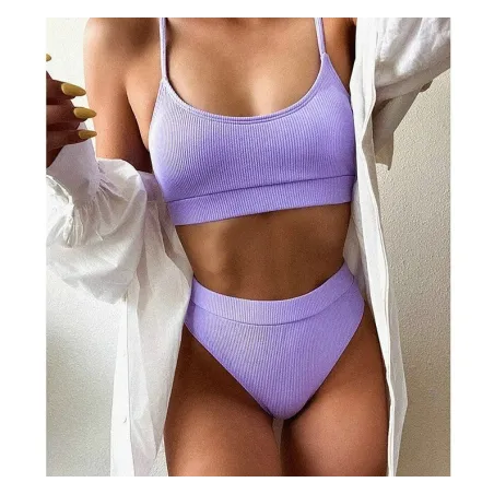 Sexy ribbed bikini set - high waistBeachwear