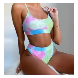 Ensemble bikini côtelé sexy - taille haute