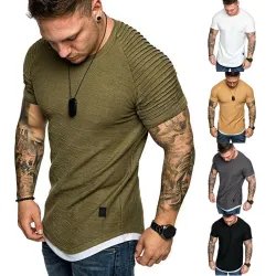 Wrinkled slim fit shirt / tee shirt - men - with o-neck collar