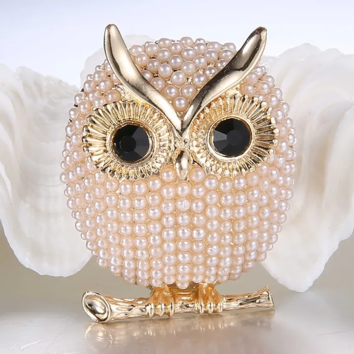 Owl brooch - with pearl decorations