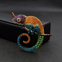 Chameleon brooch - with crystal decorations