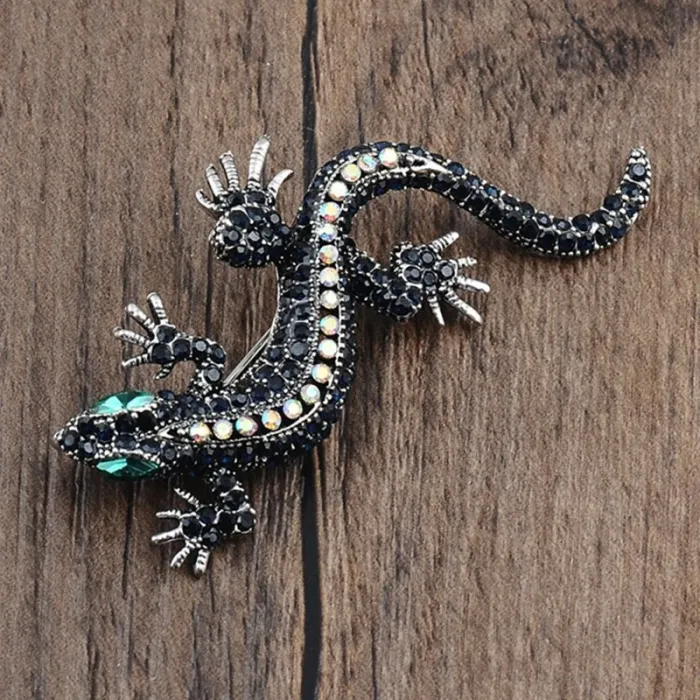 Vintage brooch for women - lizard - with crystal decorations