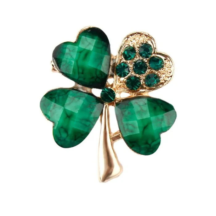 Rhinestone brooch for women - four leaf clover